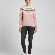 Women's Fine Knit Fair Isle Sweater, Crewneck Winter Pullover