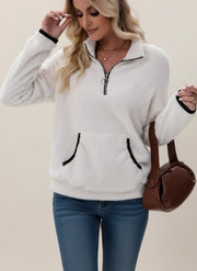 Women's Sherpa Teddy Fleece Half Zip Pullover, Warm Winter Sweatshirt