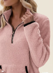 Women's Sherpa Teddy Fleece Half Zip Pullover, Warm Winter Sweatshirt
