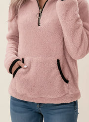 Women's Sherpa Teddy Fleece Half Zip Pullover, Warm Winter Sweatshirt