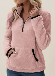 Women's Sherpa Teddy Fleece Half Zip Pullover, Warm Winter Sweatshirt