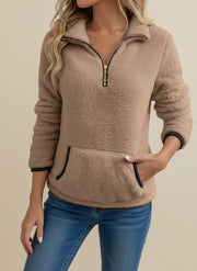 Women's Sherpa Teddy Fleece Half Zip Pullover, Warm Winter Sweatshirt