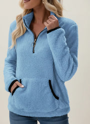 Women's Sherpa Teddy Fleece Half Zip Pullover, Warm Winter Sweatshirt