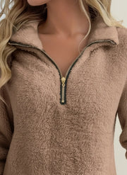 Women's Sherpa Teddy Fleece Half Zip Pullover, Warm Winter Sweatshirt