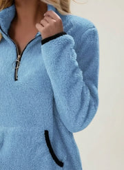Women's Sherpa Teddy Fleece Half Zip Pullover, Warm Winter Sweatshirt