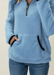 Women's Sherpa Teddy Fleece Half Zip Pullover, Warm Winter Sweatshirt