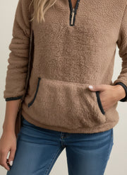 Women's Sherpa Teddy Fleece Half Zip Pullover, Warm Winter Sweatshirt