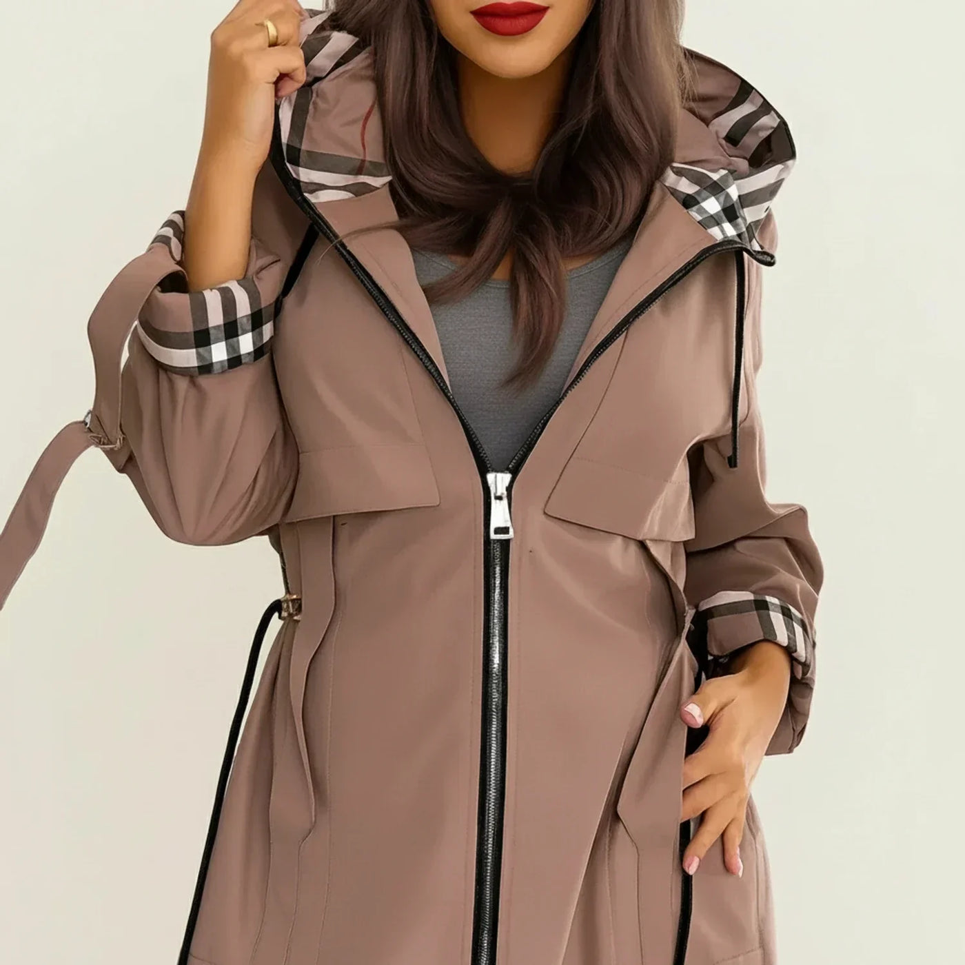 Women's Belted Hooded Parka, Zip Up Warm Winter Coat — view 1