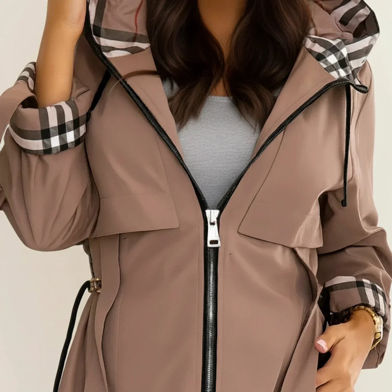 Women's Belted Hooded Parka with Full Zip and Lightweight Lining