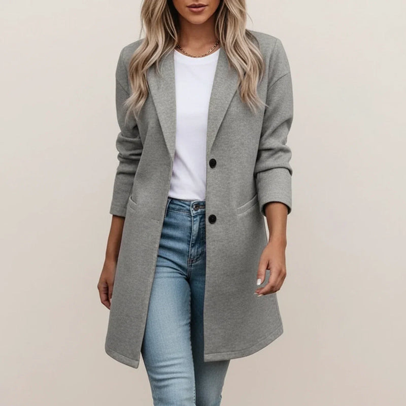 Women's Longline Blazer Coat, Brushed Notch Lapel Winter Coat