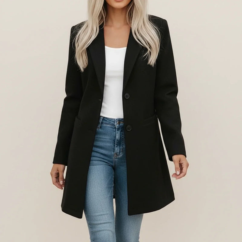 Women's Longline Blazer Coat, Brushed Notch Lapel Winter Coat