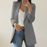 Women's Longline Blazer, Open Front Notch Lapel Office Jacket