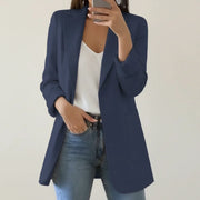 Women's Longline Blazer, Open Front Notch Lapel Office Jacket