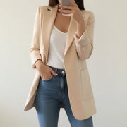 Women's Longline Blazer, Open Front Notch Lapel Office Jacket