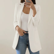 Women's Longline Blazer, Open Front Notch Lapel Office Jacket