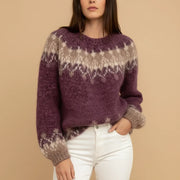 Women's Chunky Fair Isle Knit Sweater, Brushed Crewneck Winter Pullover