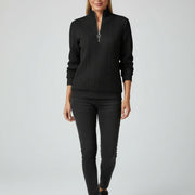 Women's Fine Cable Knit Quarter Zip Sweater, Mock Neck Winter Pullover