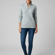Women's Fine Cable Knit Quarter Zip Sweater, Mock Neck Winter Pullover