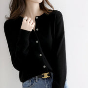 Women's Fine Knit Cardigan, Button Front Crewneck Winter Sweater