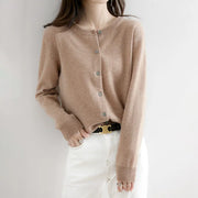 Women's Fine Knit Cardigan, Button Front Crewneck Winter Sweater