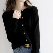 Women's Fine Knit Cardigan, Button Front Crewneck Winter Sweater