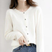 Women's Fine Knit Cardigan, Button Front Crewneck Winter Sweater