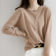 Women's Fine Knit Cardigan, Button Front Crewneck Winter Sweater