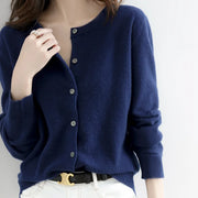 Women's Fine Knit Cardigan, Button Front Crewneck Winter Sweater