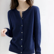 Women's Fine Knit Cardigan, Button Front Crewneck Winter Sweater
